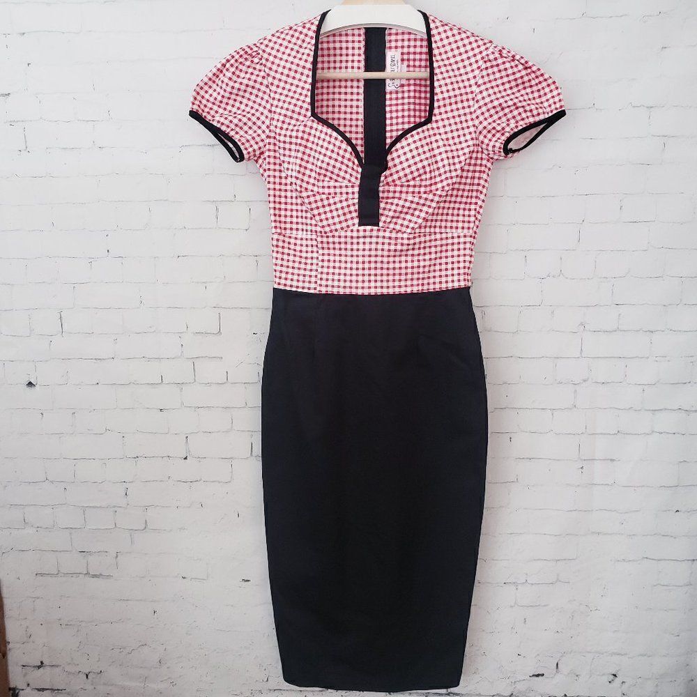 Deadly Dames Pin Up Dress Red Plaid XS Retro 50's Wiggle Rockabilly NWOT